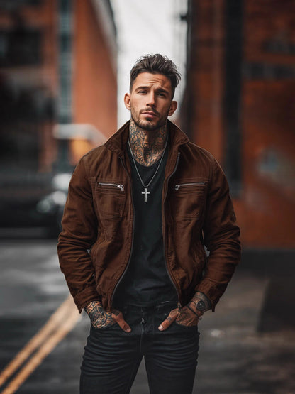 Men's Vintage Casual Cotton Washed Zipper Lapel Jacket