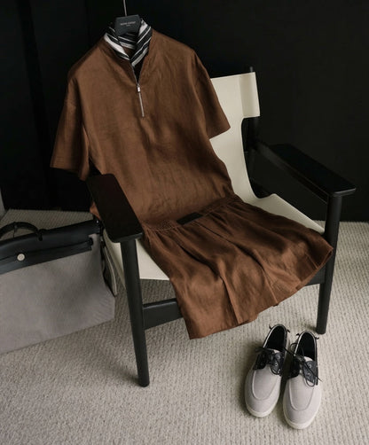 Linen Short Sleeve Shirt & Shorts Set