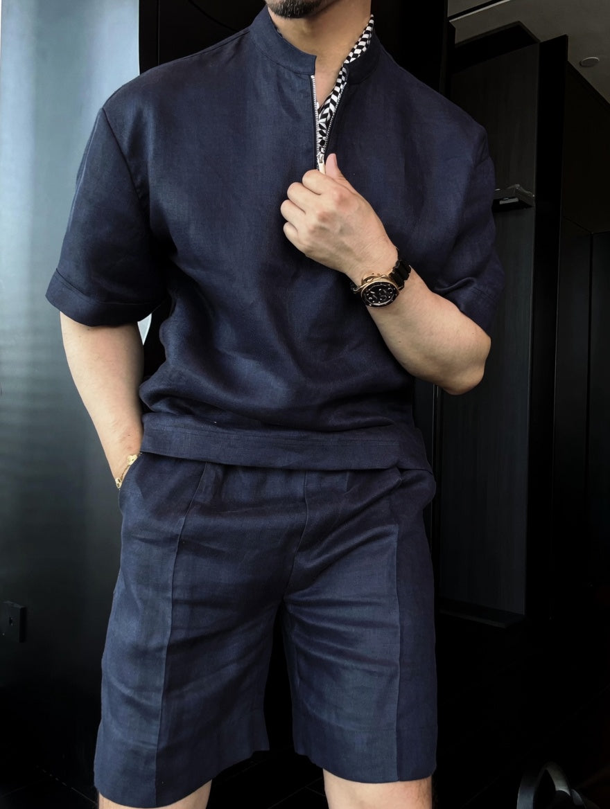 Linen Short Sleeve Shirt & Shorts Set