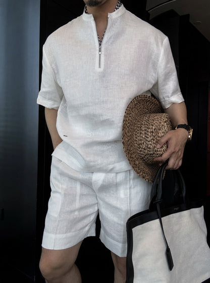 Linen Short Sleeve Shirt & Shorts Set