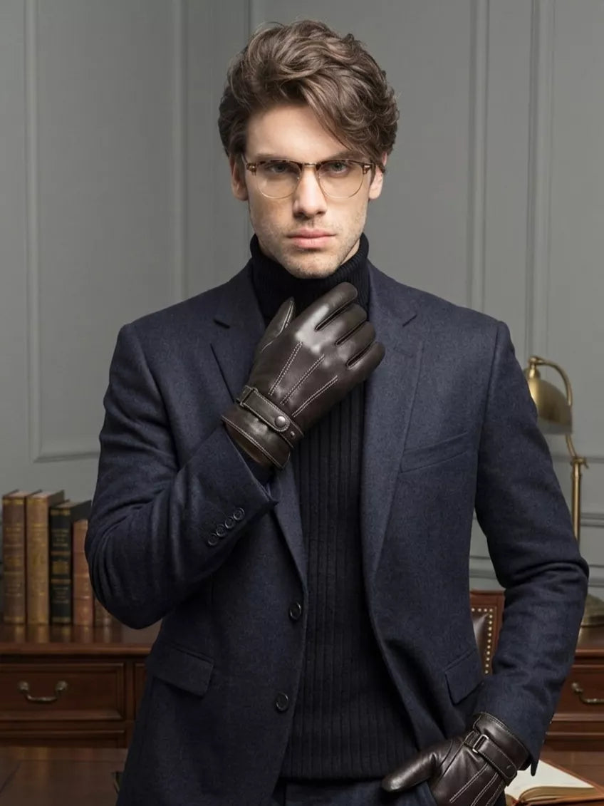 Touchscreen-compatible winter leather gloves