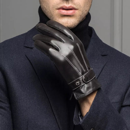 Touchscreen-compatible winter leather gloves