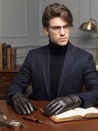 Touchscreen-compatible winter leather gloves