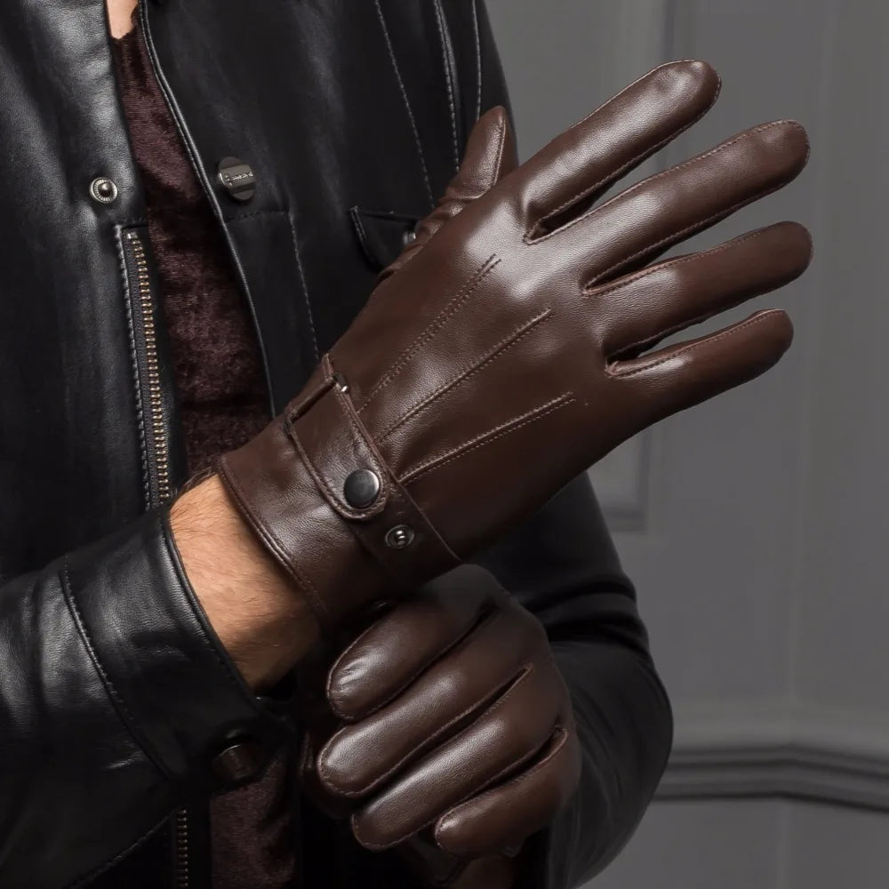 Touchscreen-compatible winter leather gloves