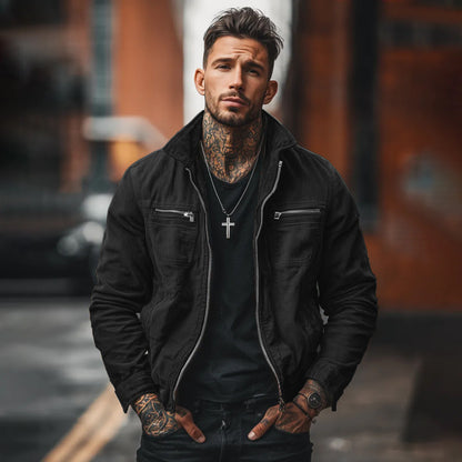 Men's Vintage Casual Cotton Washed Zipper Lapel Jacket