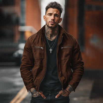 Men's Vintage Casual Cotton Washed Zipper Lapel Jacket