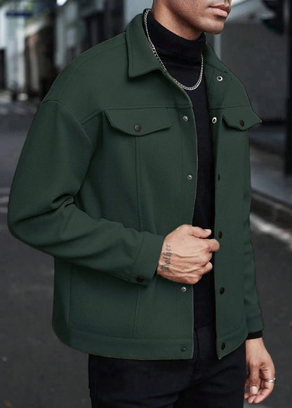 Mens Wool-Blend Collar Jacket – Fall/Winter Casual Business Sport Outerwear