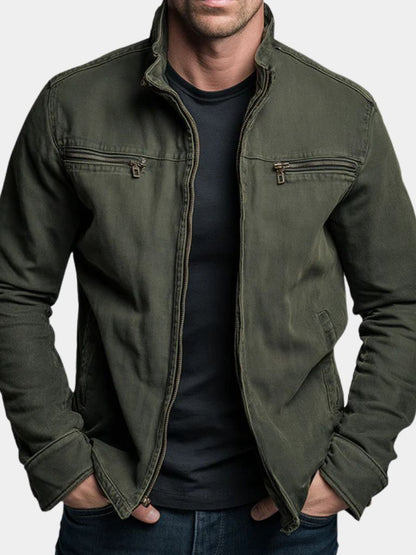 Men's Vintage Casual Cotton Washed Zipper Lapel Jacket