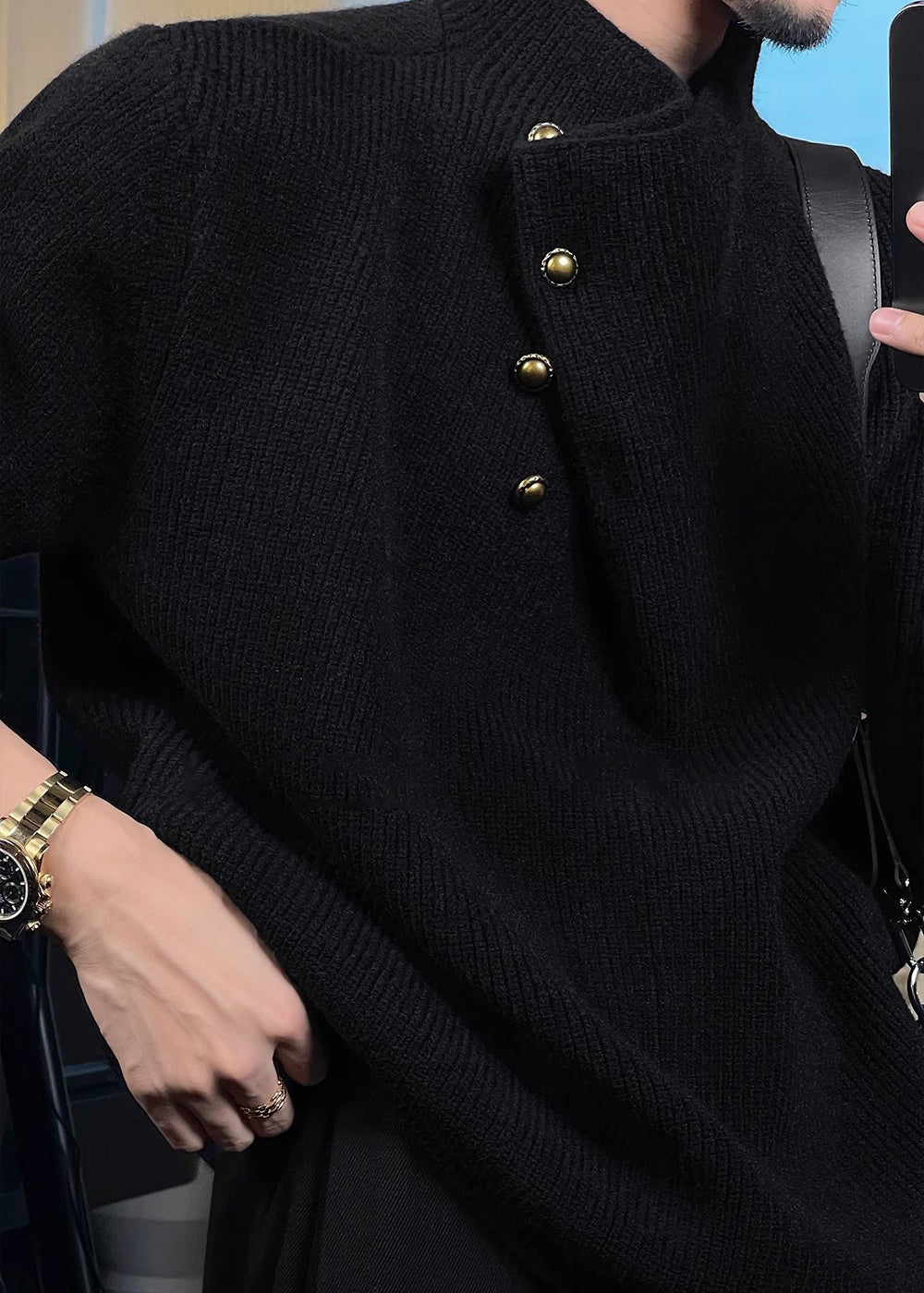Vintage High-Neck Heavyweight Button Sweater for Men