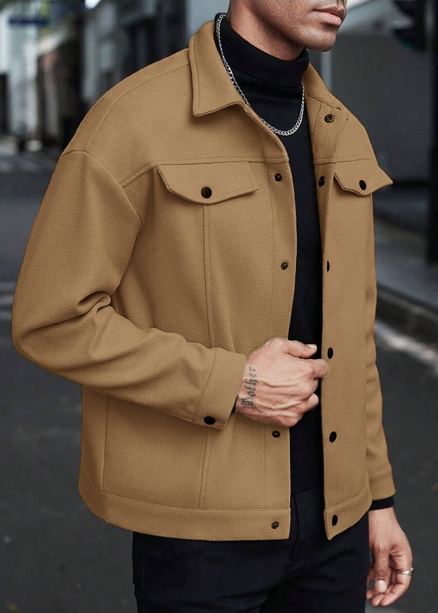 Mens Wool-Blend Collar Jacket – Fall/Winter Casual Business Sport Outerwear