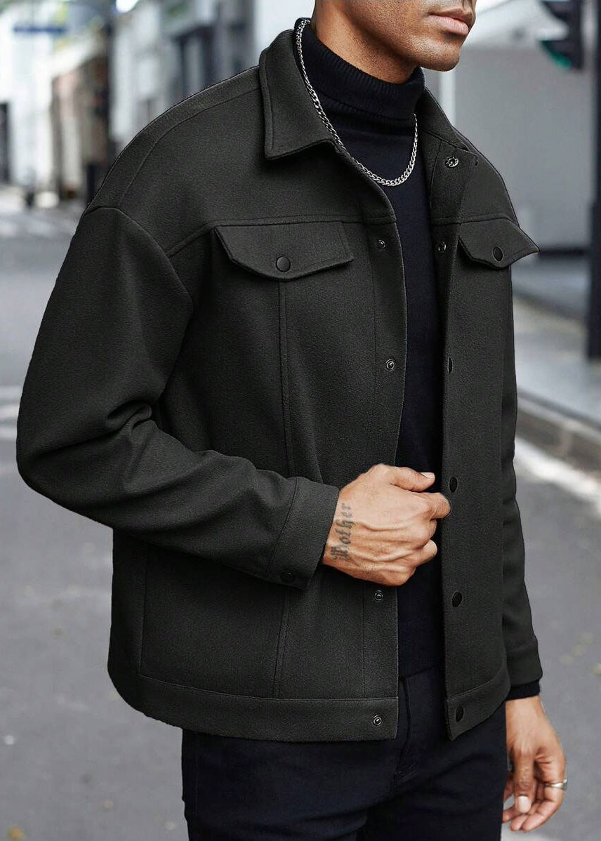 Mens Wool-Blend Collar Jacket – Fall/Winter Casual Business Sport Outerwear