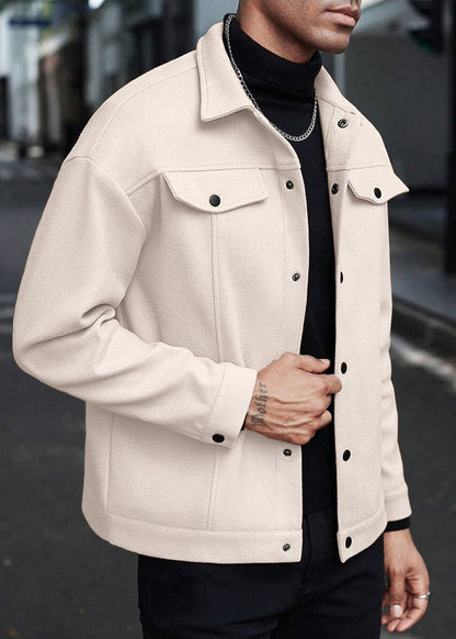 Mens Wool-Blend Collar Jacket – Fall/Winter Casual Business Sport Outerwear