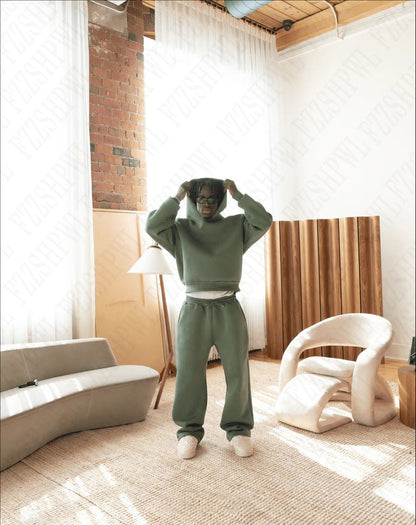 Men’s Streetwear Fleece Pullover Hoodie &amp; Jogger Set