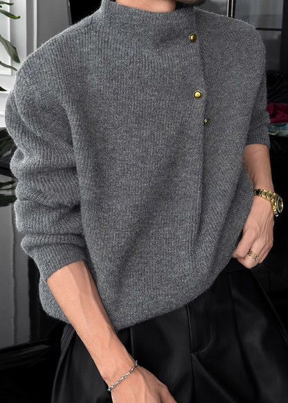 Vintage High-Neck Heavyweight Button Sweater for Men