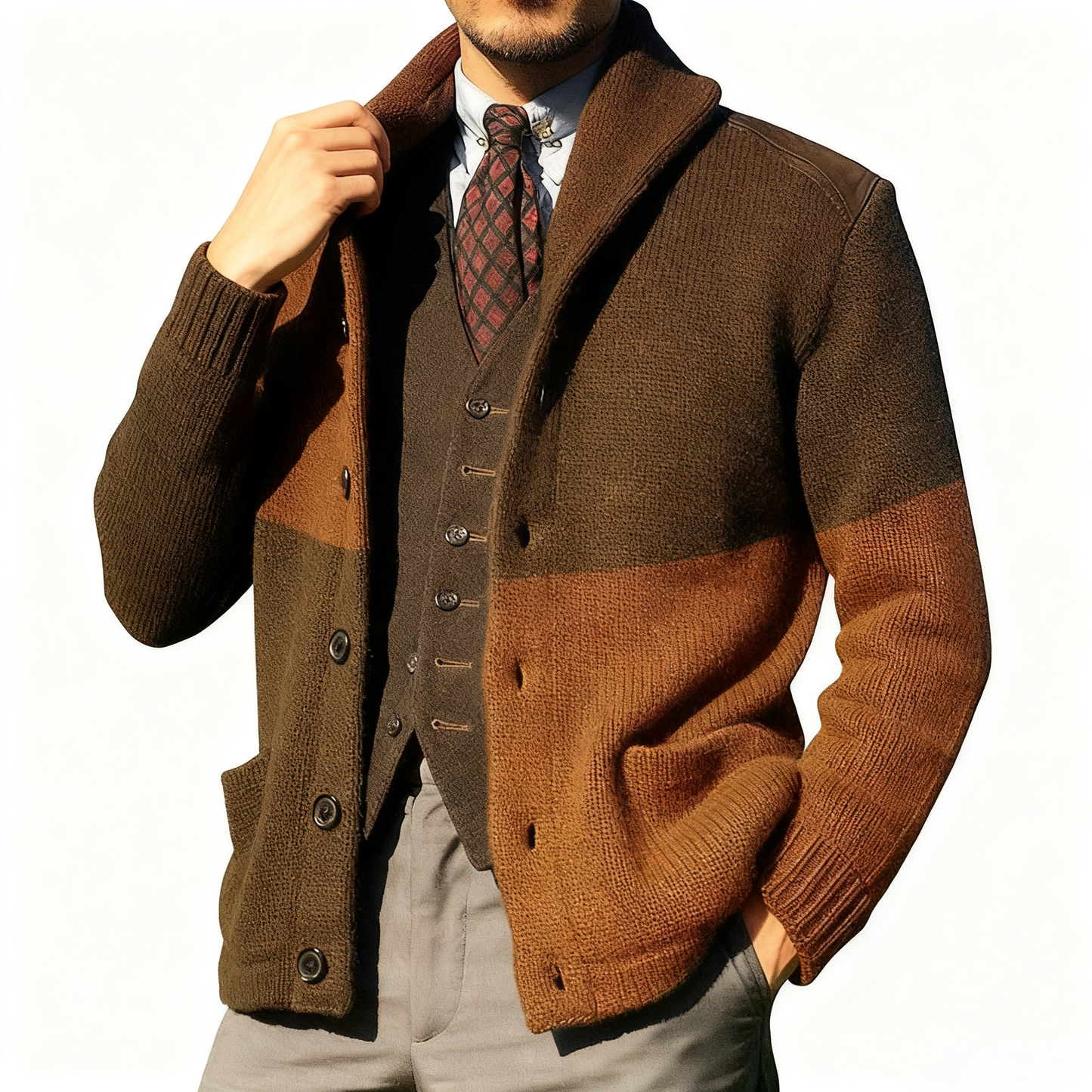 Patchwork Collar Knit Jacket Classic