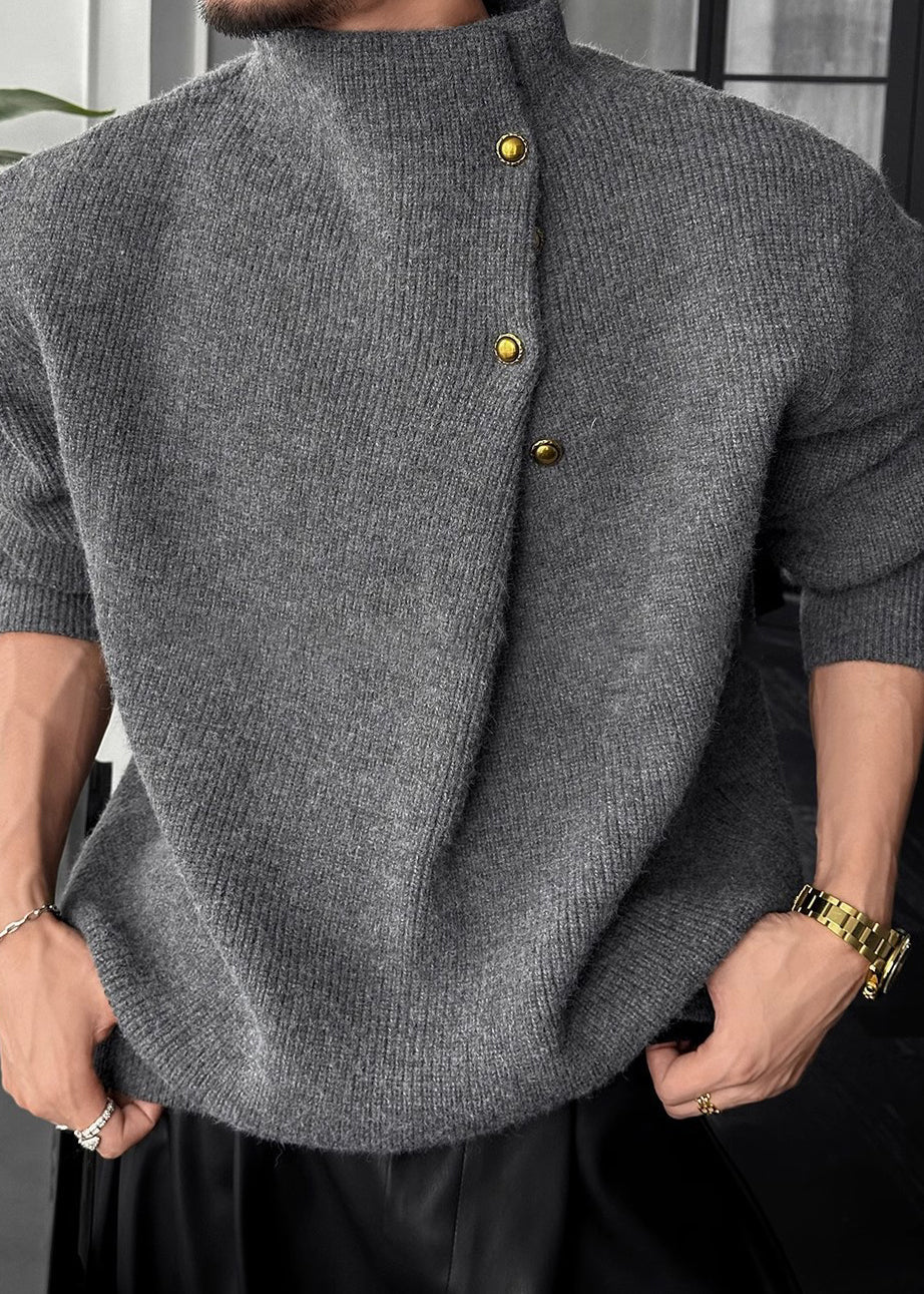 Vintage High-Neck Heavyweight Button Sweater for Men