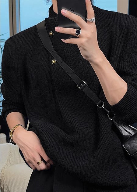 Vintage High-Neck Heavyweight Button Sweater for Men