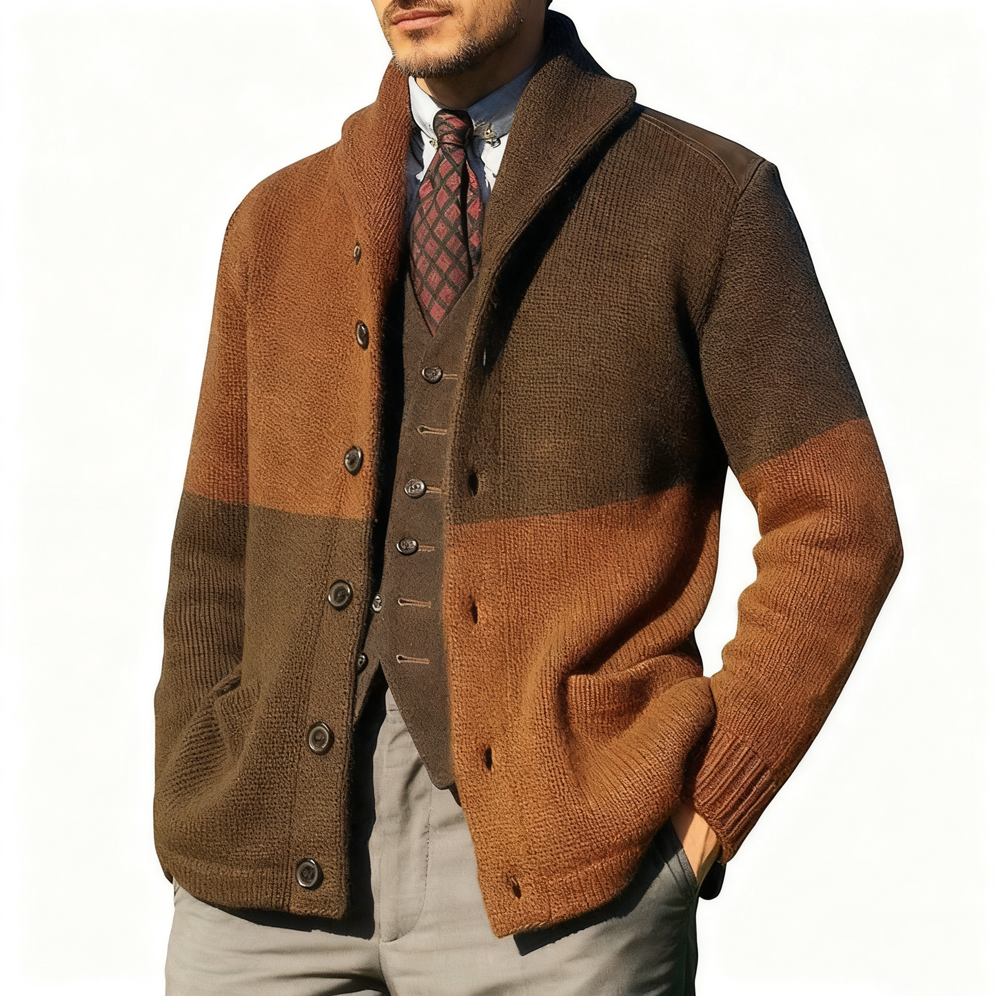 Patchwork Collar Knit Jacket Classic